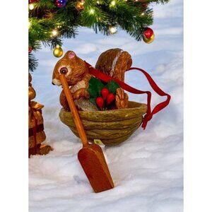 Vintage Squirrel Rowing Walnut Boat Christmas Tree Ornament Woodland Forest